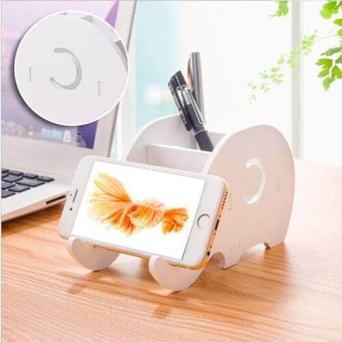 Home Office Desktop Elephant Wood Box Sundries Organizer Stationery Pencil Holder Phone Holder Pen Bracket Stand Storage Rack