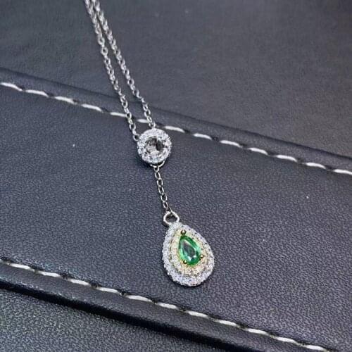 Natural Emerald Womens Fashion Pendant 925 Sterling Silver Inlay for a Romantic Gift for a Girls Wedding Anniversary Party