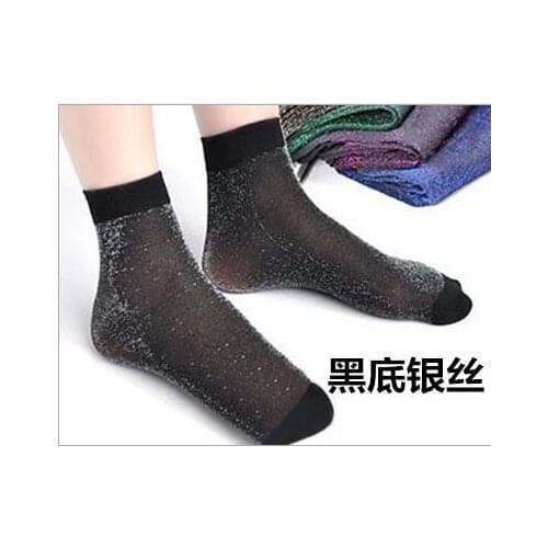 10 pair Glitter Women Socks Fashion Silk Female Short Socks Shiny Harajuku Soft Ladies Funny Socks Transparent Elastic Hosiery