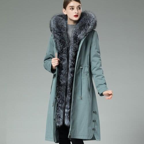 Rabbit Natural Fur Liner Parka Real Fur Coat 2020 Winter Jacket Women Large Fox Fur Collar Warm Long Trench Coats MY3735 s