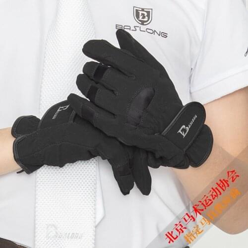 High Flexibility Sweat Absorption Non-slip Black Velcro Childrens Horse Riding Gloves