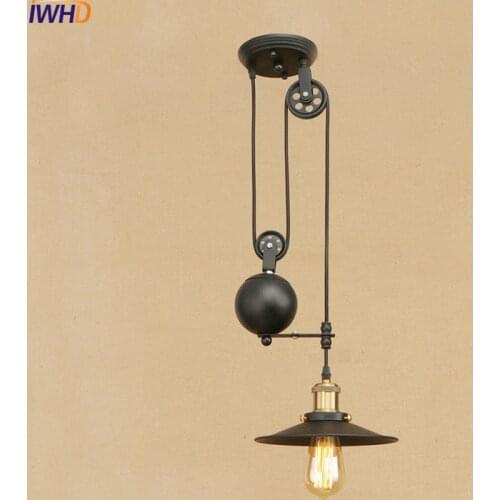 Loft Style Iron Lift Pulley Droplight LED Edison Pendant Light Fixtures Vintage Industrial Lighting Mirror Decor Hanging Lamp
