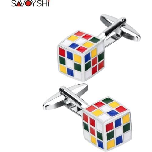 SAVOYSHI Novelty Muti-color Cufflinks For Men Brass Material 3D Magic Cube Design Cuff Links Business Jewelry Gift Factory Price