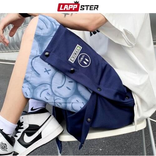 LAPPSTER Men Patchwork Harajuku Causal Sweat Shorts 2021 Summer Mens Streetwear Basketball Shorts Man Vintage Running Shorts 5XL