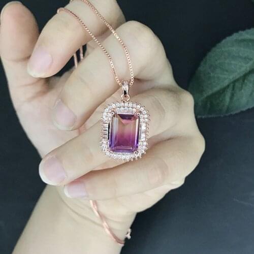 High Quality Rose Golden Jewelry Fashion Charm Colorful Zircon Square Pendant Necklace For Women Wedding Party Anniversary Gift