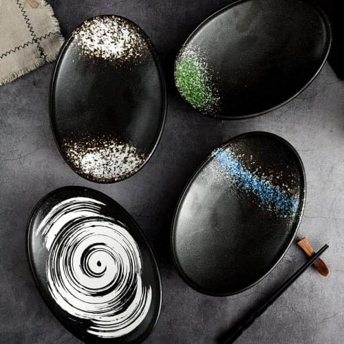 10 inch Japanese oval shallow bowl salad bowl salmon raw bowl special hot pot chain tableware Japanese plate