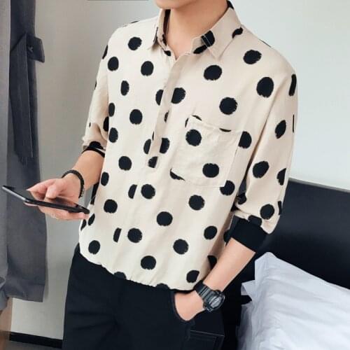 YASUGUOJI New Model Shirts Polka Dot Printed Polo Shirt Men Turn-down Collar Short Sleeve Shirt Mens Korea Hawaiian Shirt Loose
