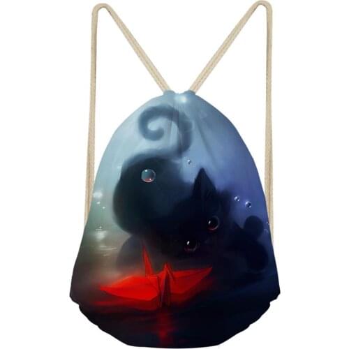 HaoYun Womens Mini Drawstring Backpack Fantasy Black Cats Pattern Beach Shoes Pockets Kawaii Animal Girls Travel Organizer Bags