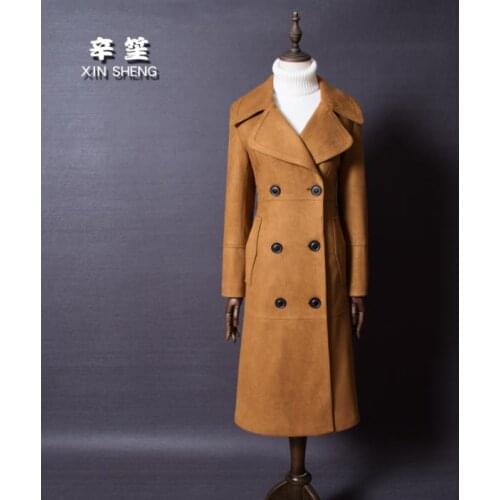 Double-breasted trench coat for women long sleeves skin velvet coats womens casaco feminino overcoat woman jaqueta spring autumn