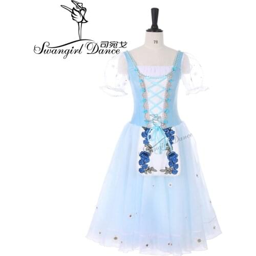 Adult blue coppelia professional romantic ballet dress for women giselle ballet stage costume dress BT9239B