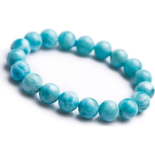 10mm Genuine Natural Blue Larimar Gems Stone Crystal Round Bead Bracelets For Women Female Natural Larimar Bracelet AAAAA