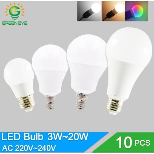 10pcs/lot LED Bulb Dimmable Lamps E27 E14 220V 240V RGB Led Bulb Smart IC Real Power 24W 20W 18W 15W 12W 9W Lampada LED Bombilla