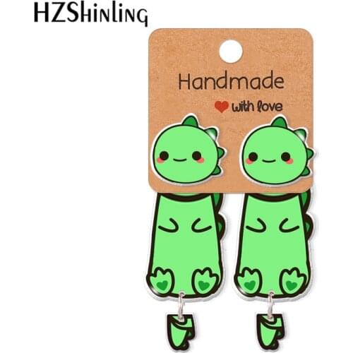2021 New Little Dinosaur Acrylic Stud Earring Kawaii Epoxy Resin Jewelry Handmade Items Gifts Girl