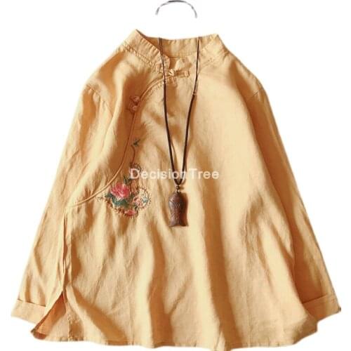 2021 traditional chinese womens blouse folk style cotton linen vintage shirt tang suit cheongsam female lady chiffon blouse