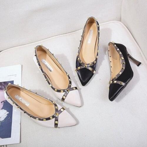 2021 Women Cute Sweet High Quality Spring Rivet High Heel Shoes Ladies Casual Pink Stiletto Female Sexy Party Night Club Shoes