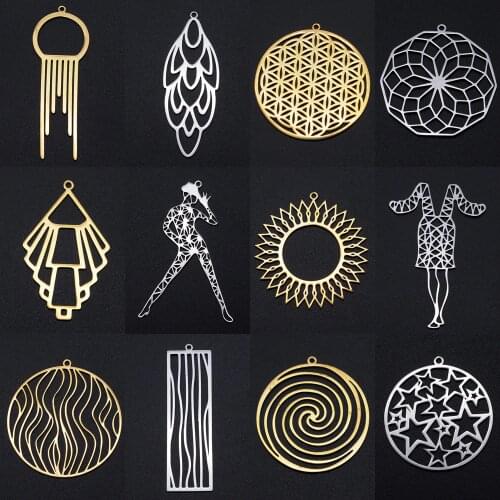 3pcs/lot Geometric Fashion Sun Star Earring Pendant Wholesale 100% Stainless Steel Yoga Dancer Flower of Life Charm Pendants