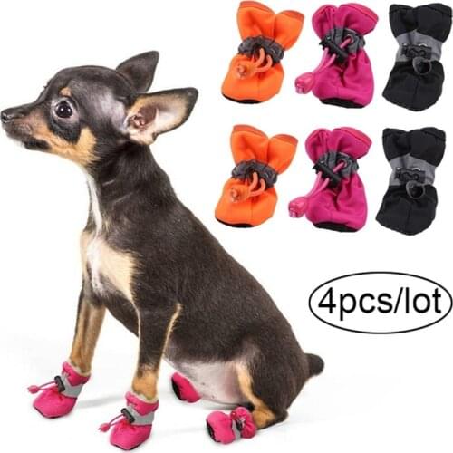 4pcs Pet Dog Shoes Outdoor Waterproof Anti Slip Drawstring Puppy Dog Cat Boots Socks Shoe for Rain Day Small Dog Walking Booties