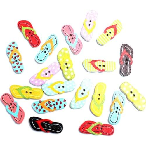 50pcs Mixed 25x10mm Slipper Wooden Buttons For Clothes Needlework Scrapbooking Crafts Diy Sewing Accessories Wood Decoration