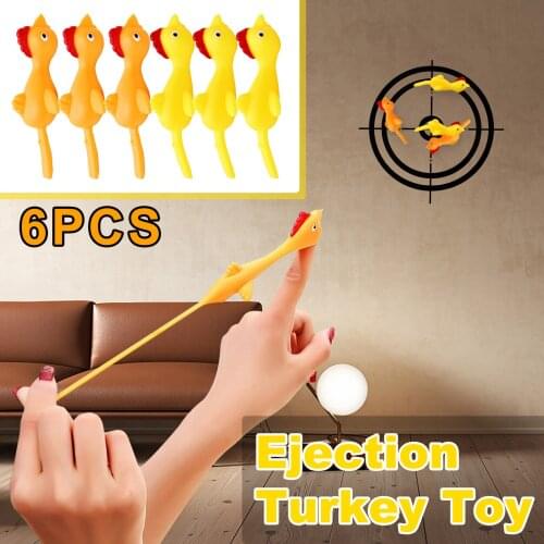 6 Pcs Novelty Catapulted Ejection Chicken Toy Light Rubber Finger Prank Flying Toy Slingshot Chicken Finger Toys Turkey Sticky