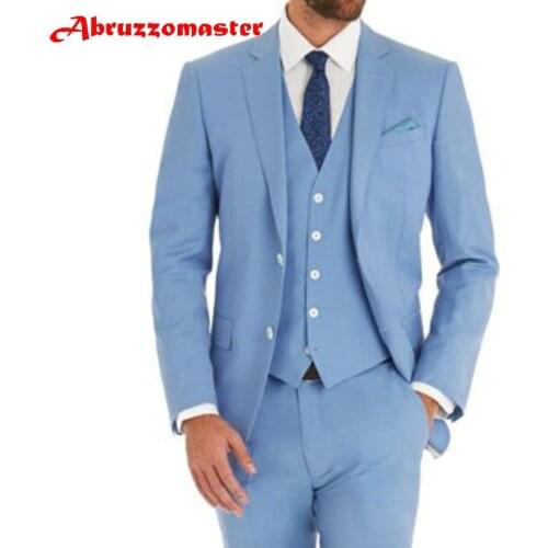 Abruzzomaster New Sky Blue Mens Wedding Suits Groom Tuxedos Best Man Groom man Blazer Custom made Men Suits Jacket+pants+vest