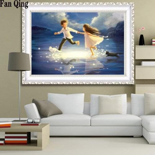 DIY Diamond Embroidery Salt Lake Boys and Girls Picture Of Rhinestones Diamond Painting Full Drill Cross Stitch Diamond Mosaic