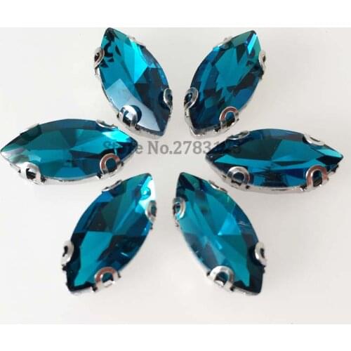 Anti hook D claw horse eye shape peacock blue Glass Crystal sew on rhinestones Factory sales