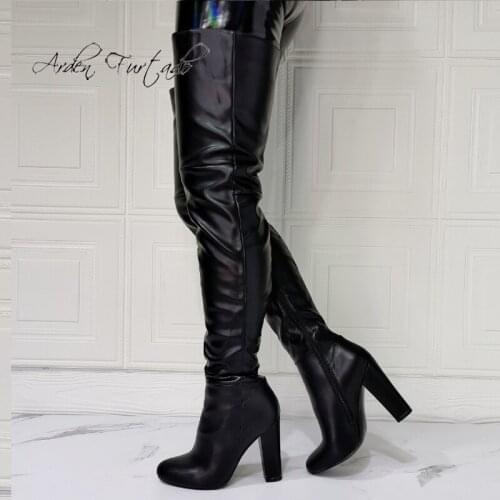 Arden Furtado Fashion Womens Shoes Winter Sexy Pointed Toe New Zipper Chunky Heels Over The Knee High Boots Big Size 44 45 new