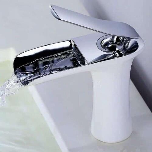 White Hot and Cold Waterfall Faucet Wash Basin Faucet Single Wash Basin Faucet Bathroom Basin Faucet