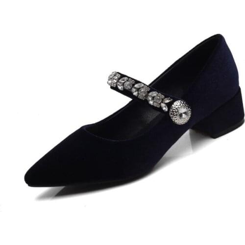 Big Size 11 12 13 ladies high heels women shoes woman pumps Maries velvet-tipped water drill buckled single shoe