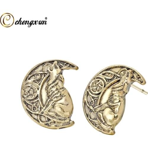 CHENGXUN Howling Wolf Moon Punk Earrings For Women Female Odin 's Symbol of Norse Viking Metal Cool Wholesale Jewelry Earring