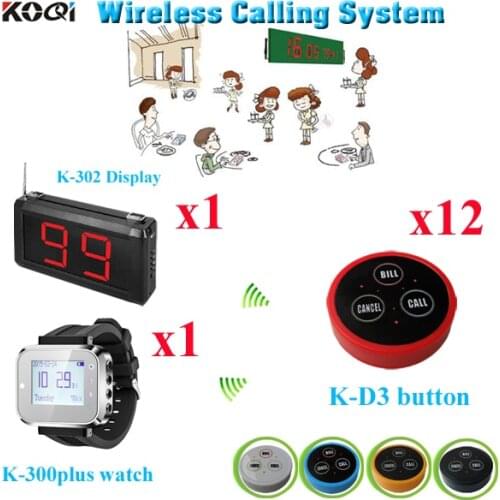 Digital Wireless Waiter Calling System Monitor With Watch Pager And Transmitters For Guest Use (1 display+ 1 watch+12 button)
