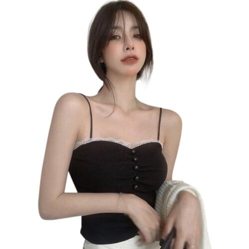 Daxin Womens Solid Color Lace Vest Summer Sexy Slim Female Crop Top Ladies Shirt Exposed Navel Knitted Camisole Tank Top
