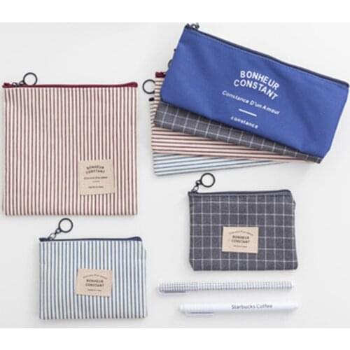 DL Simple small fresh cotton stripe bag Korea creative simple pencil bag stationery cosmetic office supplies student supplies