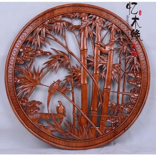 Dongyang woodcarving style living room decoration background wall ornaments hanging round wood wood hanging A family letter repo