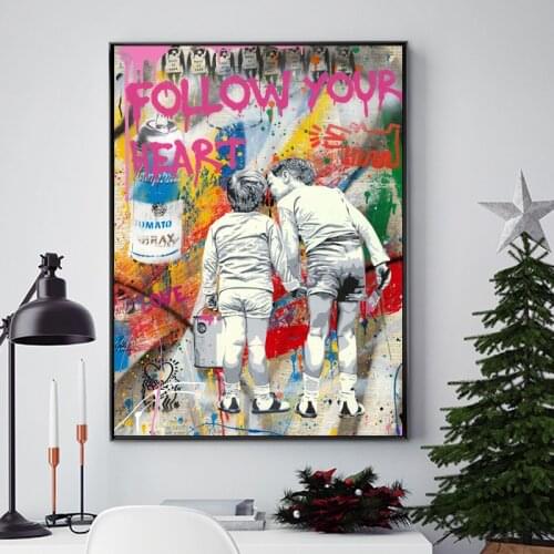 FOLLOW YOUR HEART Street Art Graffiti Print Paintings on Canvas Inspirational Letter Posters Wall Art Pictures Living Room Decor