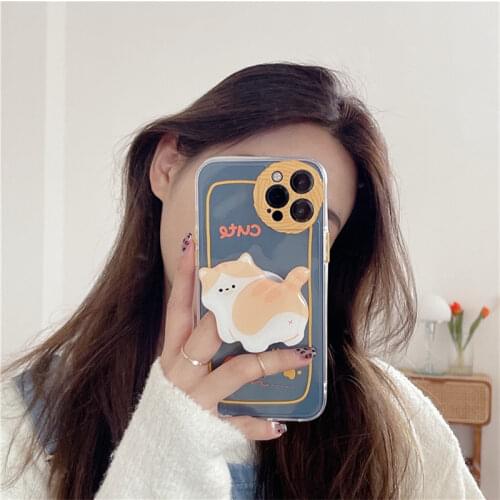 Kawaii Japan 3D Cartoon Animal Cat Bracket Phone Case For iPhone 12 11 Pro Max XR XS 7 8Plus SE20 Soft TPU Cover Grip Stand Capa
