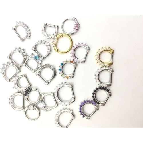 Lot 50pcs Surgical Steel CZ Clicker 16G Hoop Septum Jewerly Nose Ring body piercing jewelry Ring