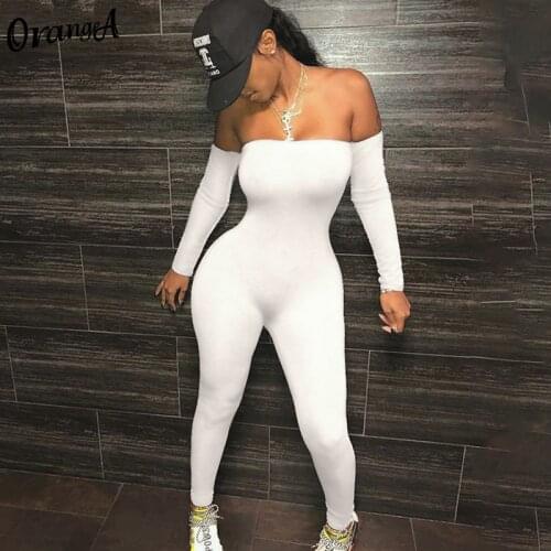 OrangeA Summer women off shoulder casual skinny fitness jumpsuits stretchy workout overalls fashion activewear sporty outfits