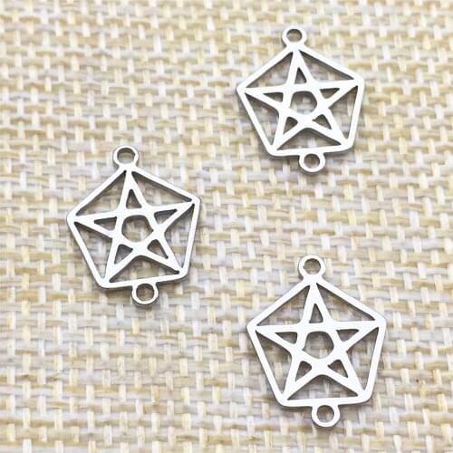 Pentastar Stainless Steel Connectors 10pcs Bright Silver Pentagram Charm Necklace Connector Diy Bracelet Jewelry Make Finding