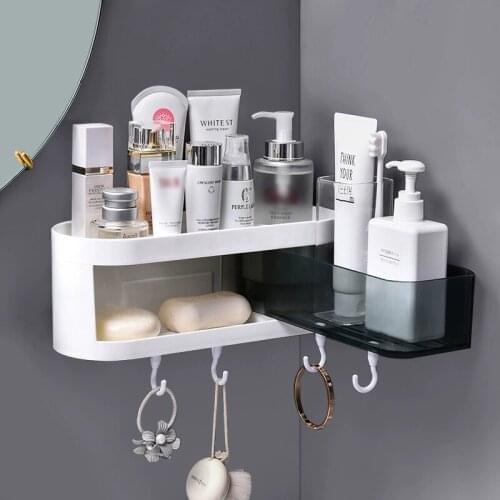 Kitchen Shelf Organizer Corner Wall Mounted Bathroom Shelf Cosmetic Storage Rack Rotatable Corner Shower Shelf With Hook