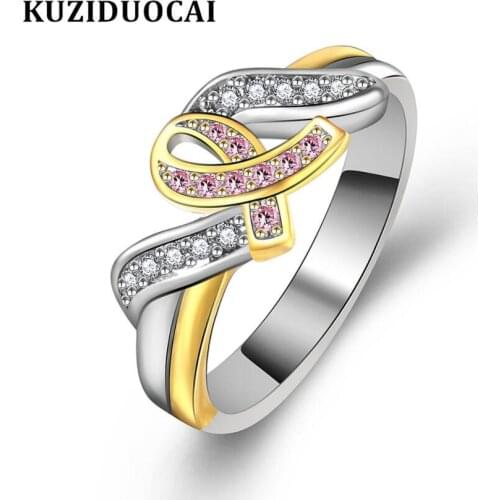 Kuziduocai New Fashion Jewelry Zircon Stainless Steel Bow-knot Cross Two-Tone Wedding Bride Party Rings For Women Girls R-772