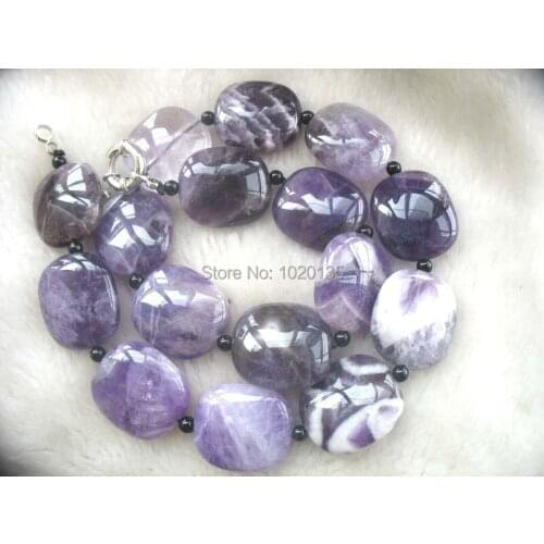 Amethyt square & black stone necklace 18" nature FPPJ
