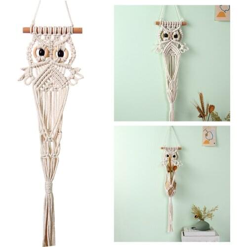 Macrame Woven Wall Hanging Dream Catcher,Bohemian Handmade Room Hanging Tapestry Owl Ornament for Childrens Room Decor