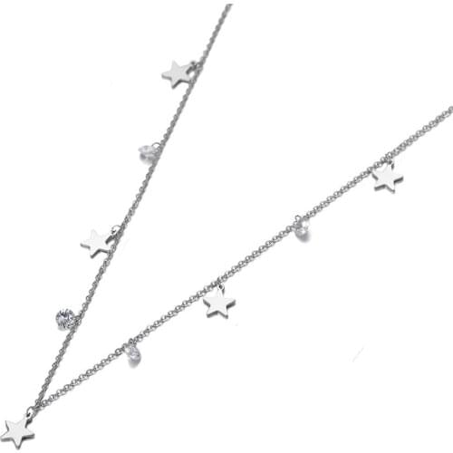 Trendy Titanium Stainless Steel Star Charm Choker Necklaces Bohemia CZ Crystal Pendant Necklace For Women Girls N20004