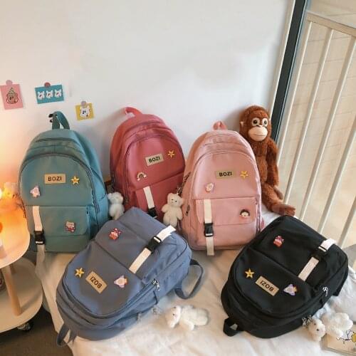 Fashion Badge Pin Womens Backpack Nylon School Bags Large-capacity Travel Bag Student School Backpacks