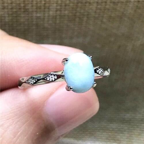 8x6mm Top Natural Blue Larimar Ring Jewelry For Woman Lady Man Crystal Beads Silver Water Pattern Stone Adjustable Ring AAAAA