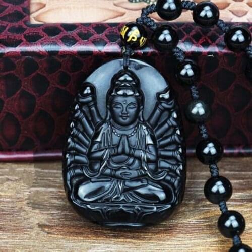Natural Obsidian Avalokitesvara guanyin buddha buddha guanyin beaded pendant