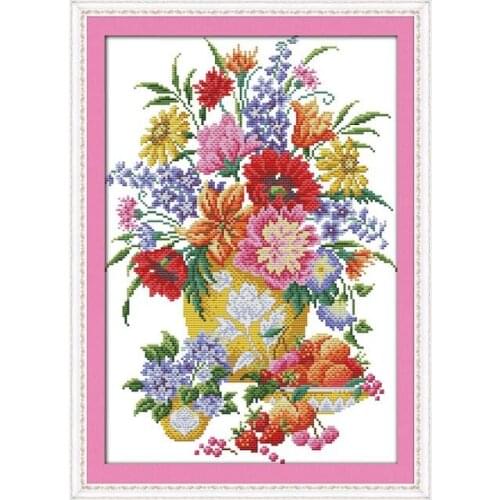 Orange vase and flowers cross stitch kit flower 18ct 14ct 11ct count printed canvas stitching embroidery DIY handmade needlework