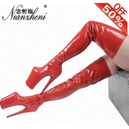 Sexy Platform Patent Leather Round Toe 20CM Over The Knee Women Boots 8 Inches High Stripper Heeled Pole Dancing Shoes Show Hot