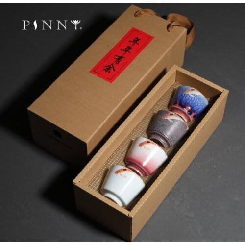 PINNY 100ML Pigmented Fambe Fish Master Cup Chinese Kung Fu Teacups Gift Box Ceramic Drinkware Tea Bowl